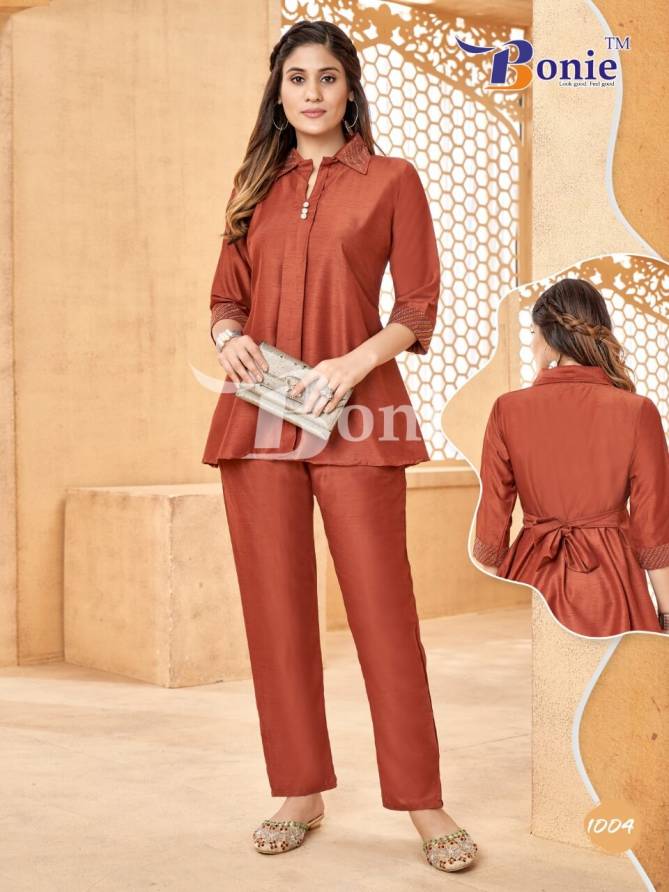 Bonie Rihana Silk Linen Western Wear Wholesale Ladies Top With Bottom Catalog
